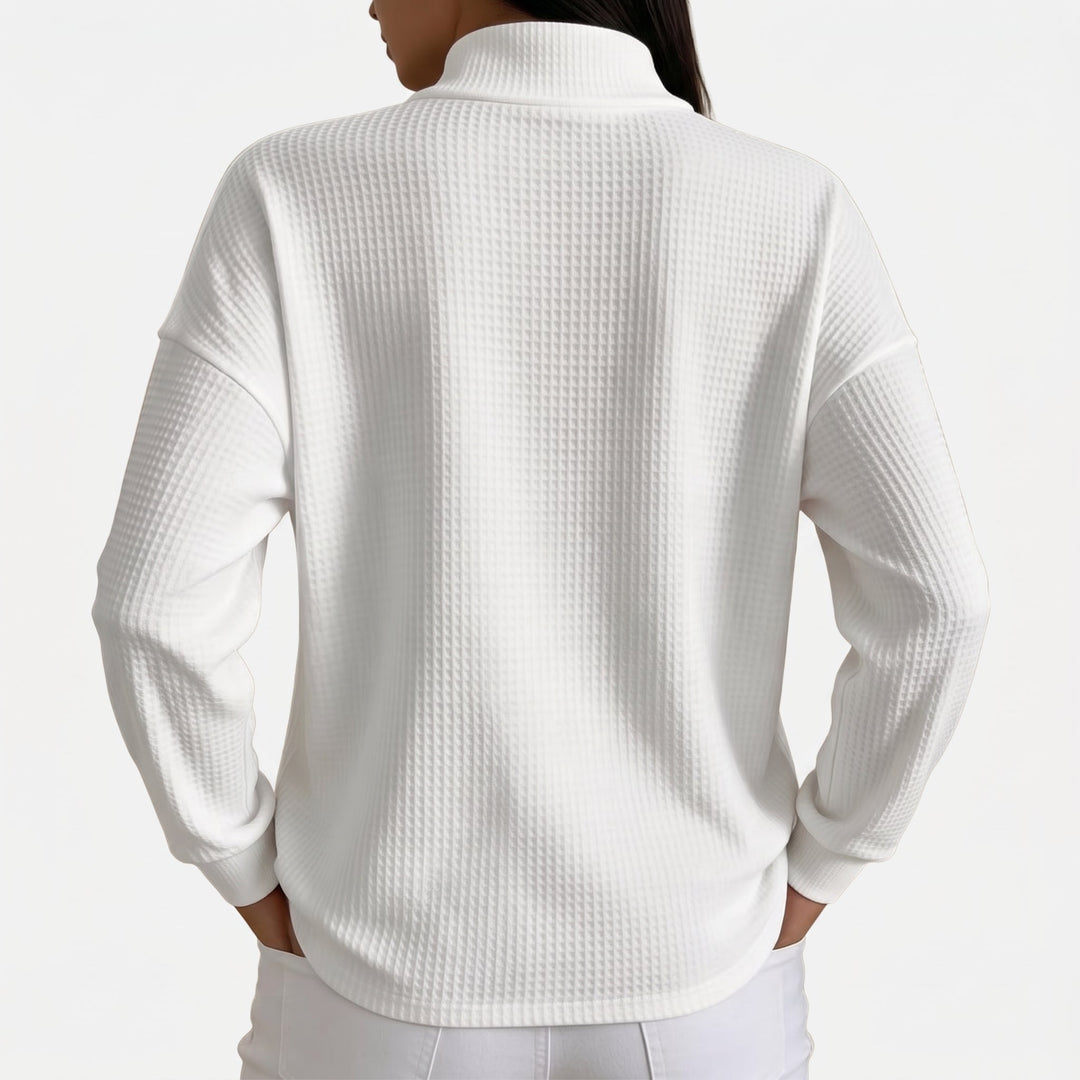 Pull camionneur femme, maille gaufrée et col chemise zippé