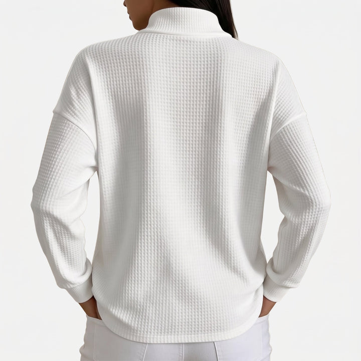 Pull camionneur femme, maille gaufrée et col chemise zippé