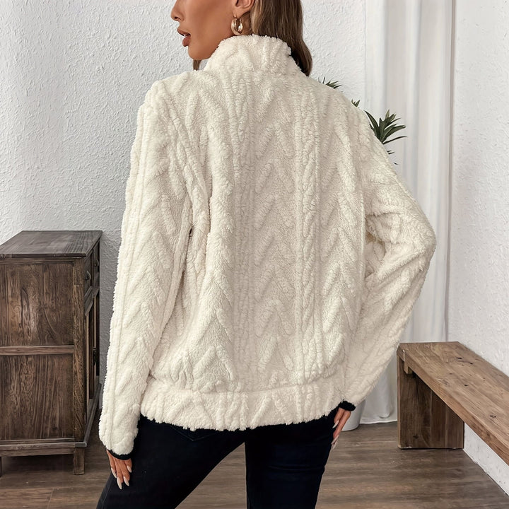 Pull camionneur femme, court en jacquard à col rabattu