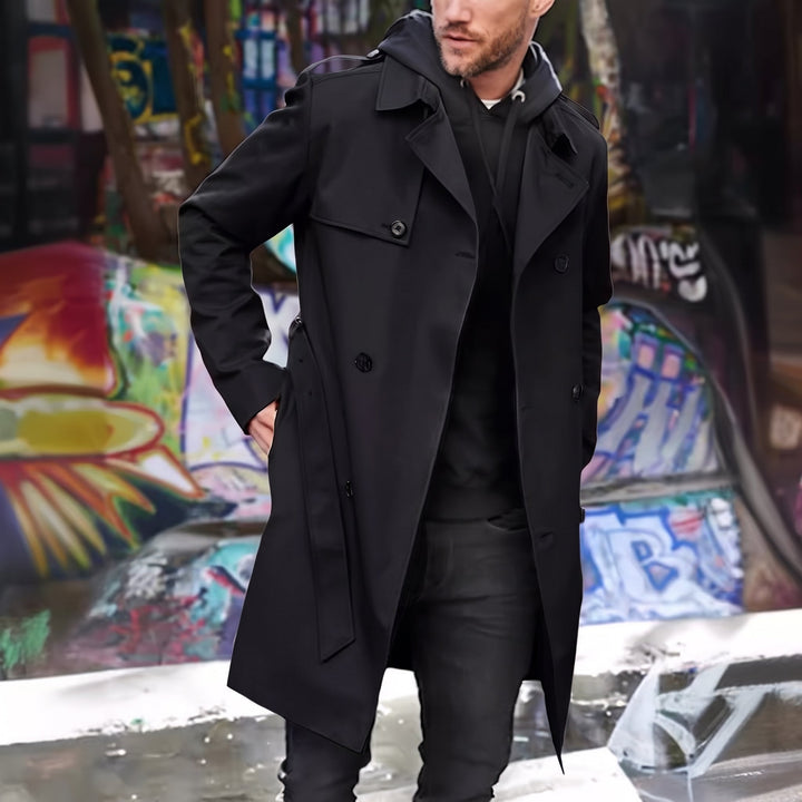 Trench mi long croisé homme, droit masculin épaulettes rabat tempête