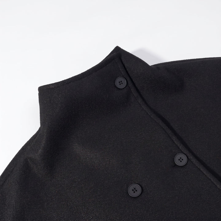 Caban court oversize femme, col montant croisé droit épaules tombantes
