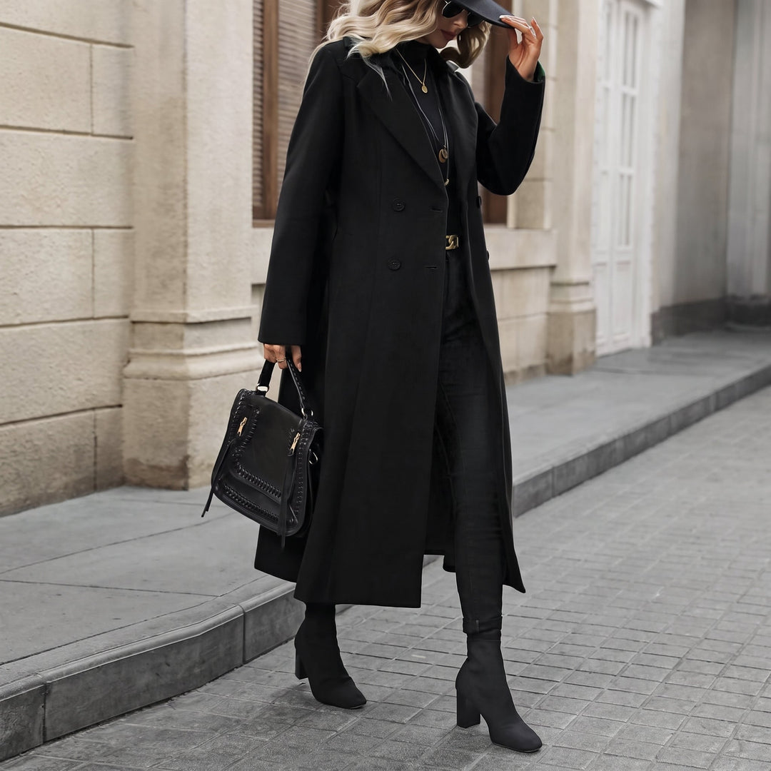 Trench long hiver femme, ceinturé col tailleur poches latérales