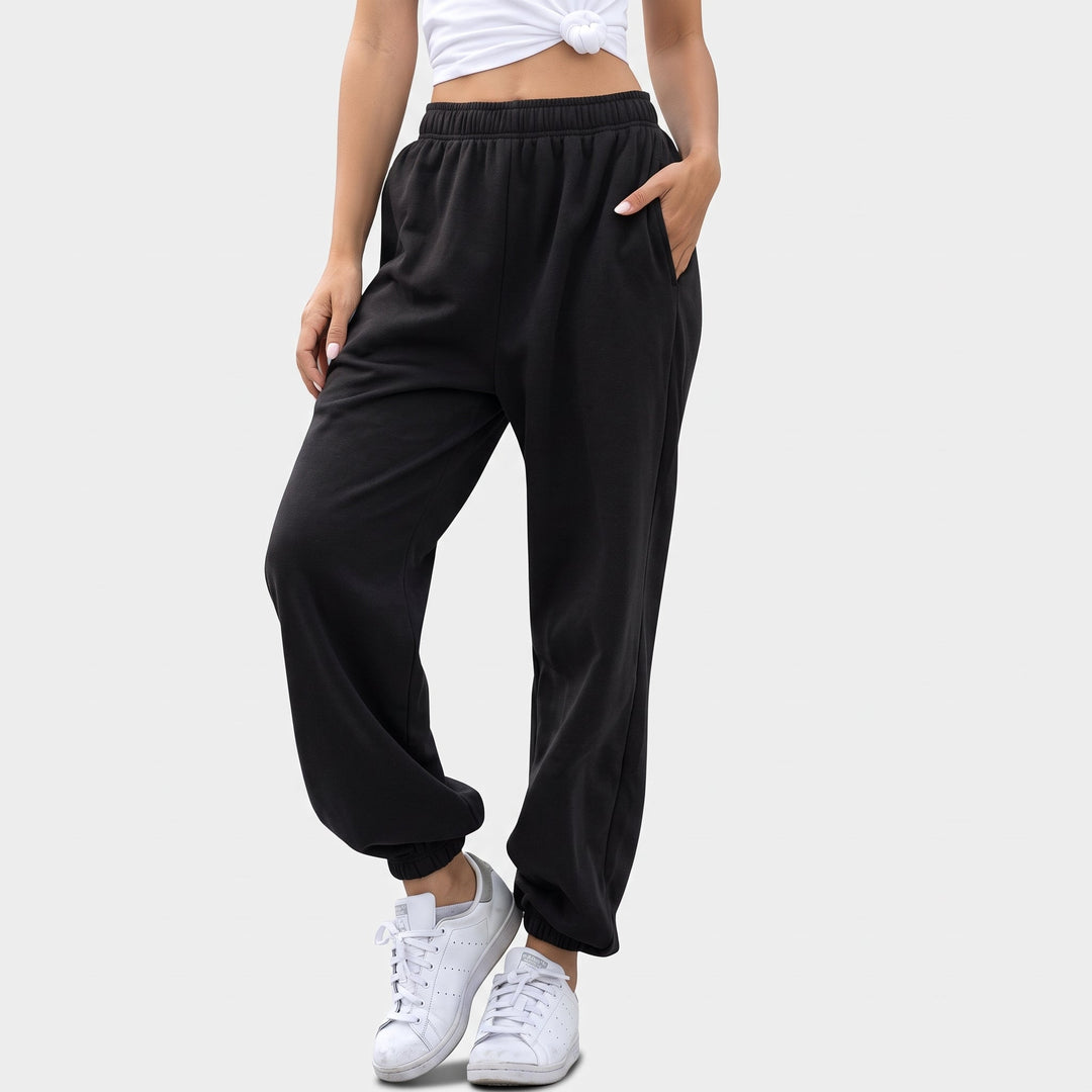 Jogging femme large baggy, jambe ballon et ceinture côtelée à cordon