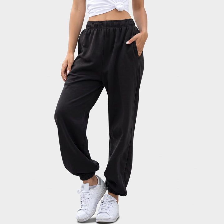 Jogging femme large baggy, jambe ballon et ceinture côtelée à cordon