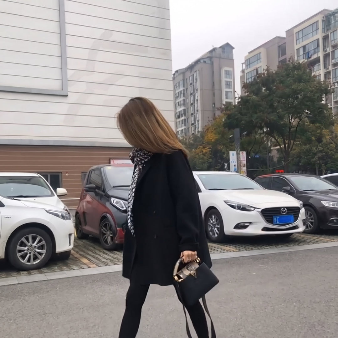 Caban oversize hiver femme, croisé droit double boutonnage mi long