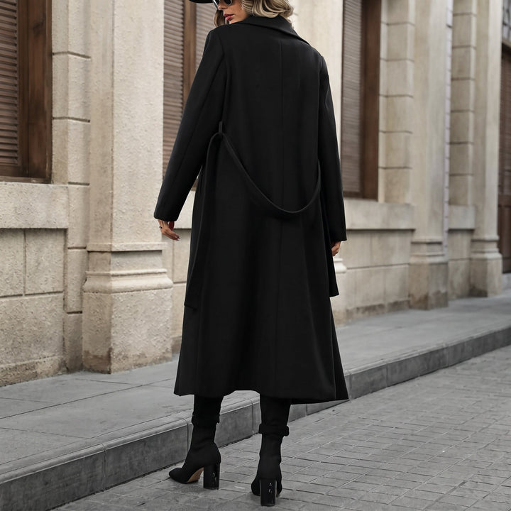 Trench long hiver femme, ceinturé col tailleur poches latérales