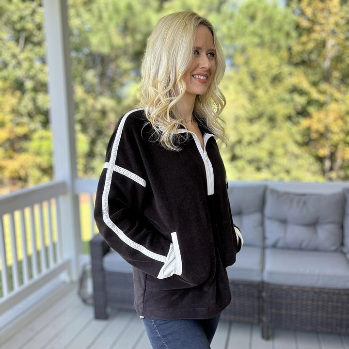 Pull camionneur femme, col montant et bordures contrastées