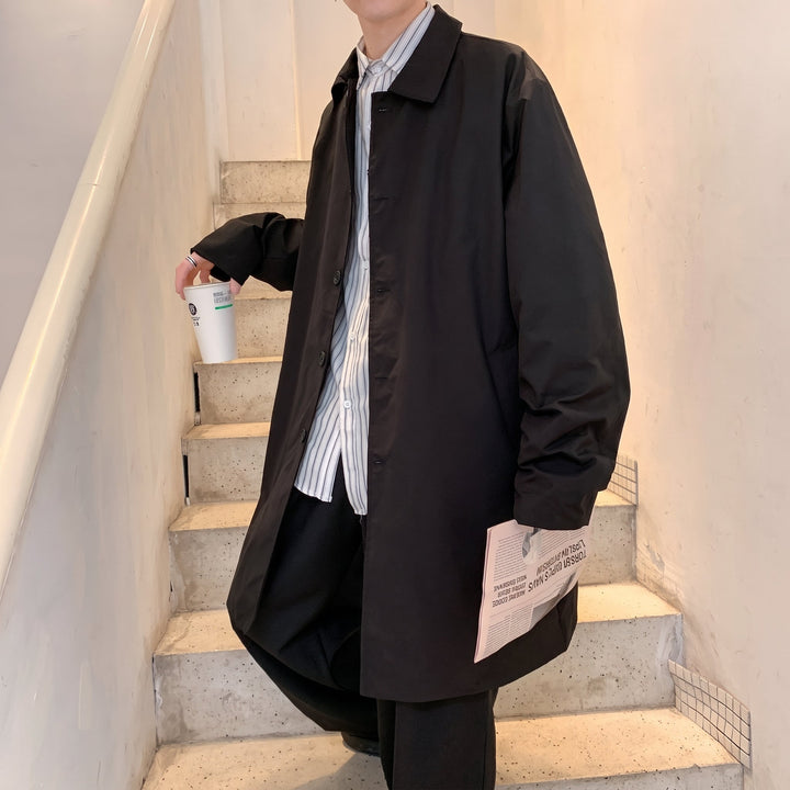 Trench long oversize homme, droit leger mac boutonné poches latérales