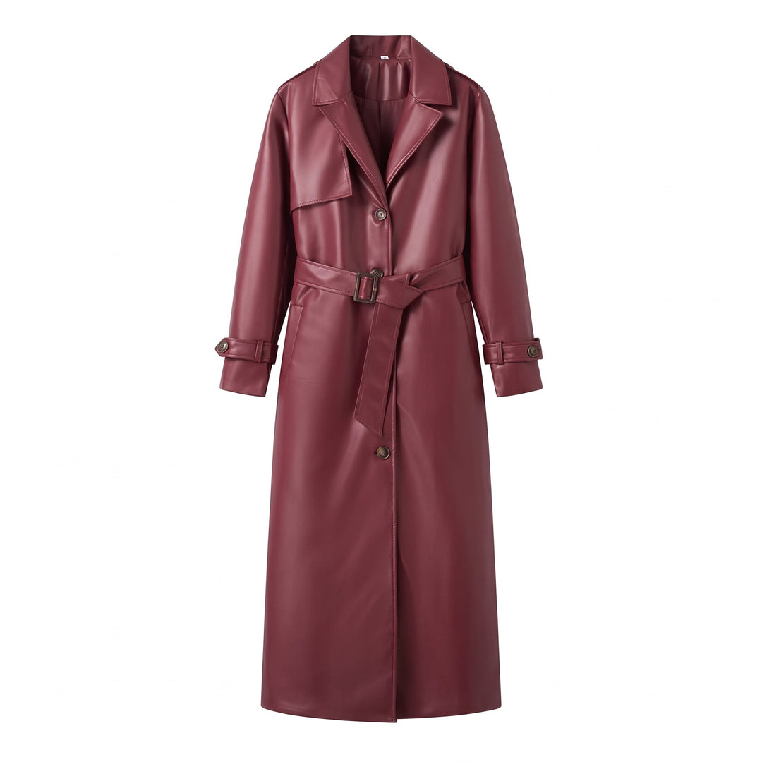 Trench long oversize femme, ceinturé col tailleur pattes de poignet