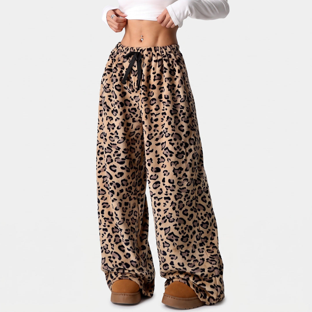 Jogging femme large oversize baggy, peluche imprimée et nœud ruban noir