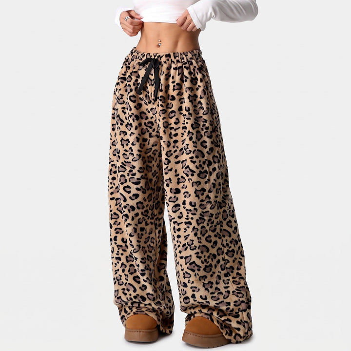 Jogging femme large oversize baggy, peluche imprimée et nœud ruban noir