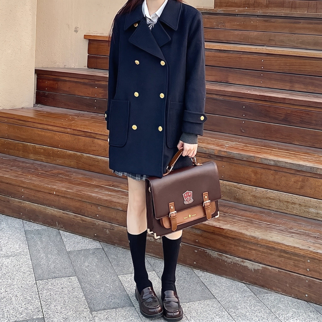 Caban marin hiver femme, mi long oversize croisé navy droit