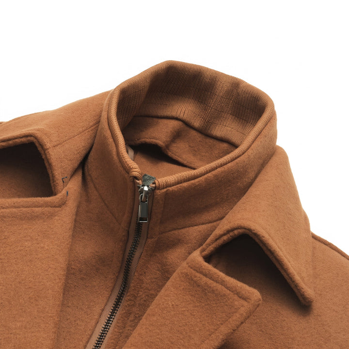 Caban mi long hiver homme, col montant matelassé droit