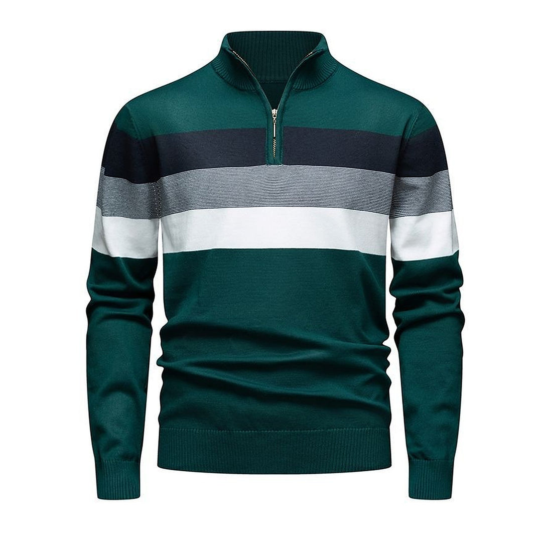 Pull camionneur homme, maille côtelée rayée à col montant