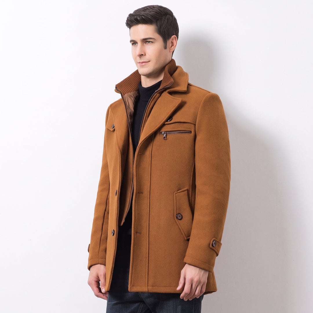 Caban mi long hiver homme, col montant matelassé droit poche zippée