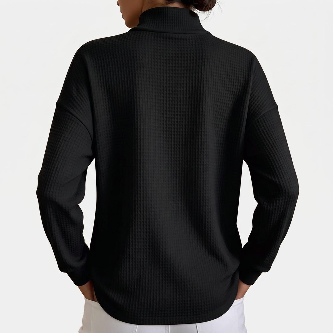 Pull camionneur femme, maille gaufrée et col chemise zippé