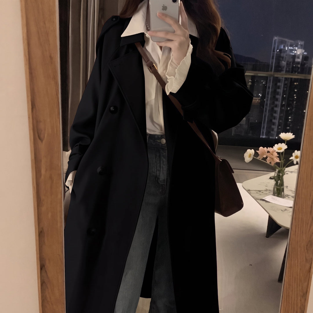 Trench long oversize femme, droit col revers pattes aux poignets