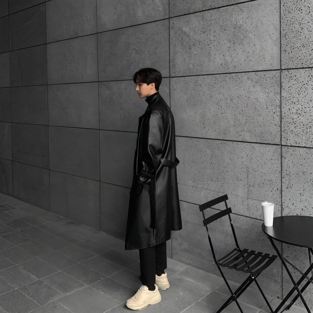 Trench long hiver homme, oversize croisé ceinturé masculin