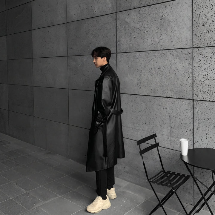 Trench long hiver homme, oversize croisé ceinturé masculin
