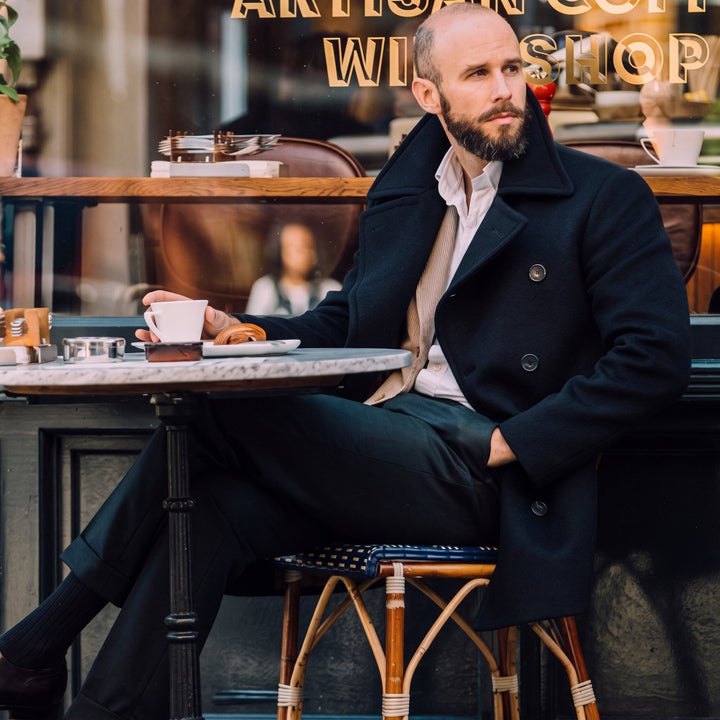 Caban croisé hiver homme, mi long droit double boutonnage