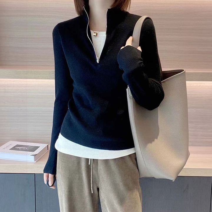 Pull camionneur femme, coupe ajustée à col montant