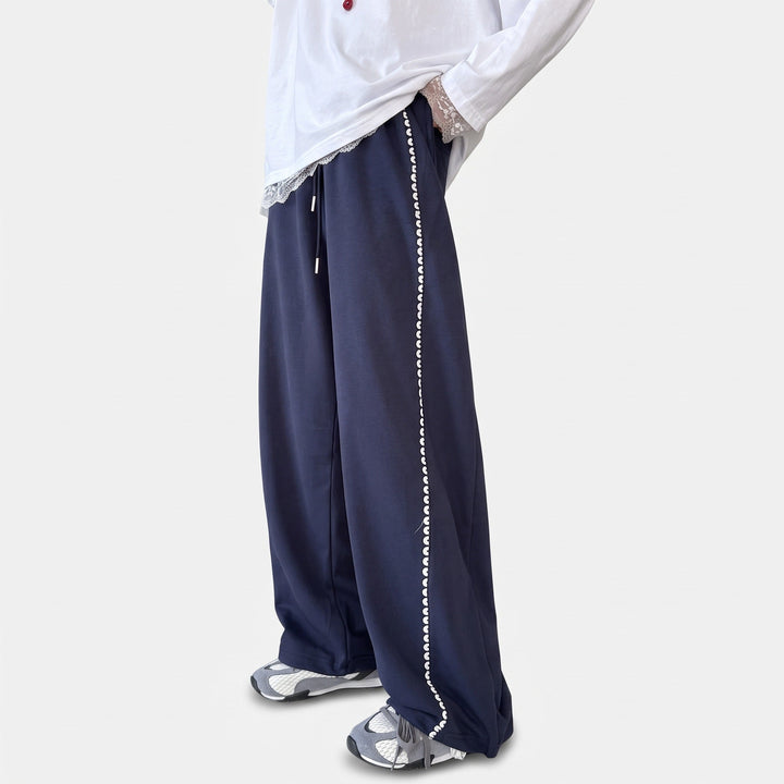 Jogging femme large baggy, dentelle festonnée aux coutures et à l'ourlet
