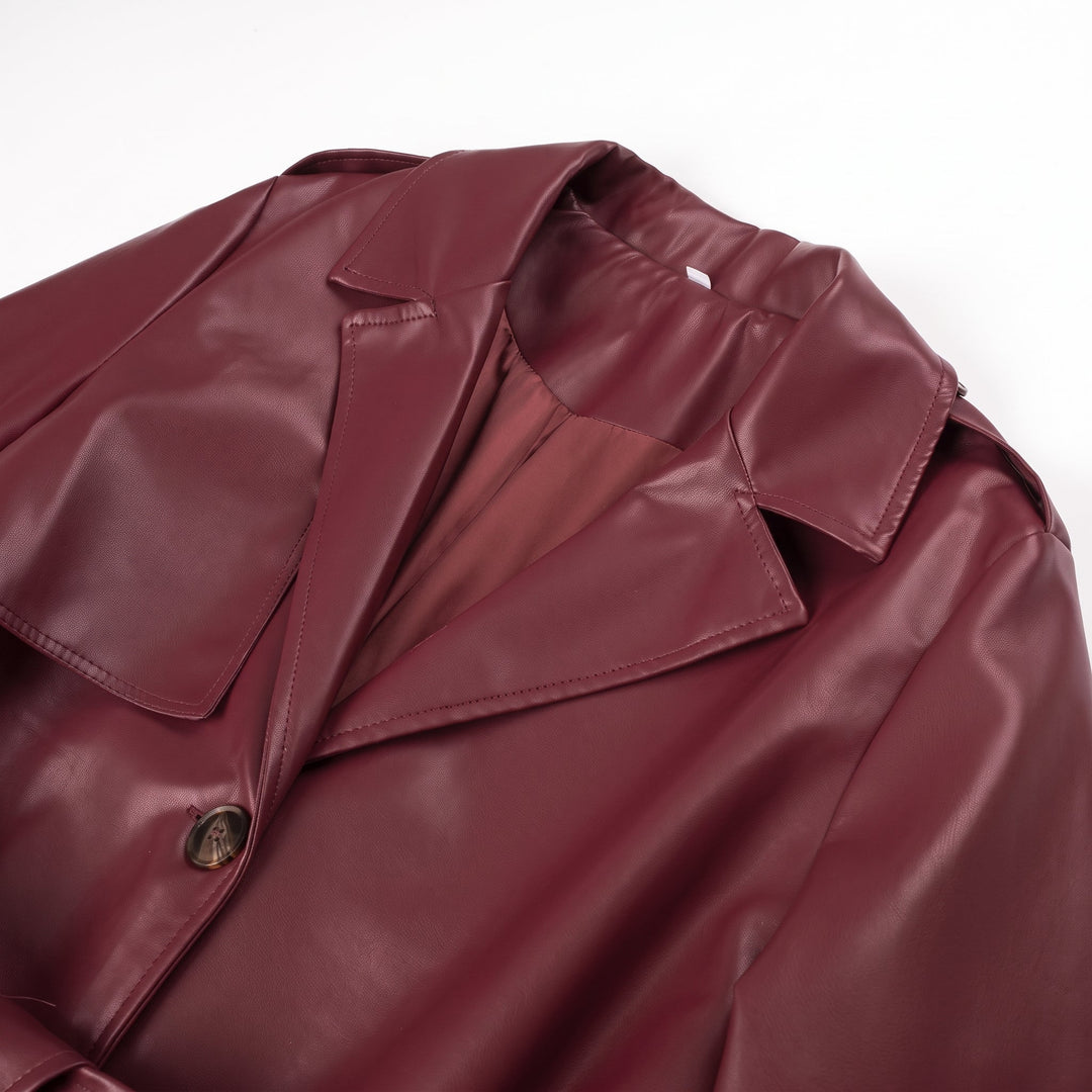 Trench long oversize femme, ceinturé col tailleur pattes de poignet