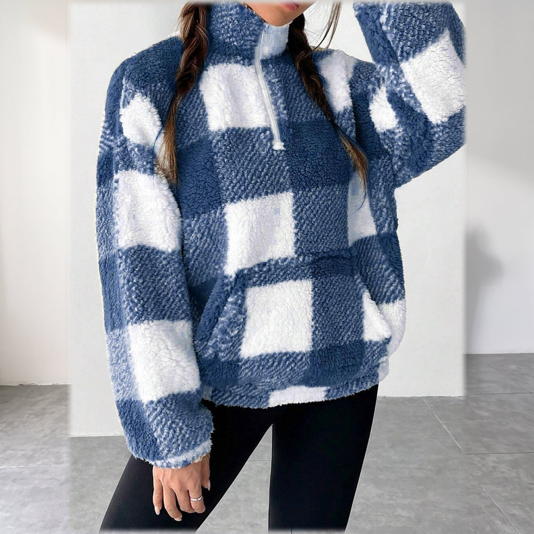 Pull camionneur femme, oversize à carreaux effet teddy