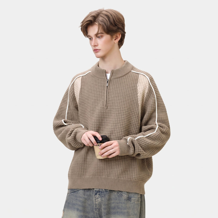 Pull camionneur homme, maille texturée à empiècements contrastés