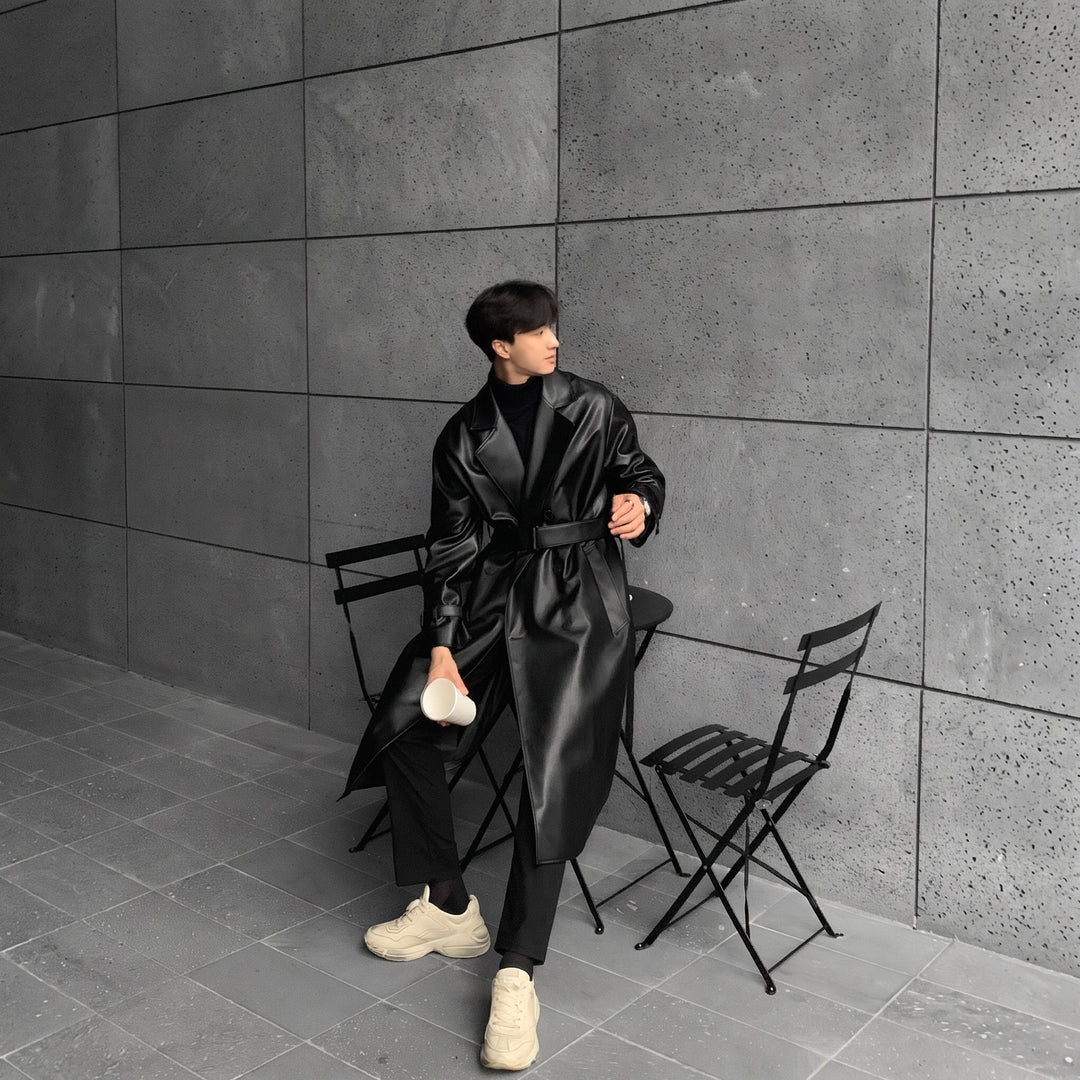Trench long hiver homme, oversize croisé ceinturé masculin