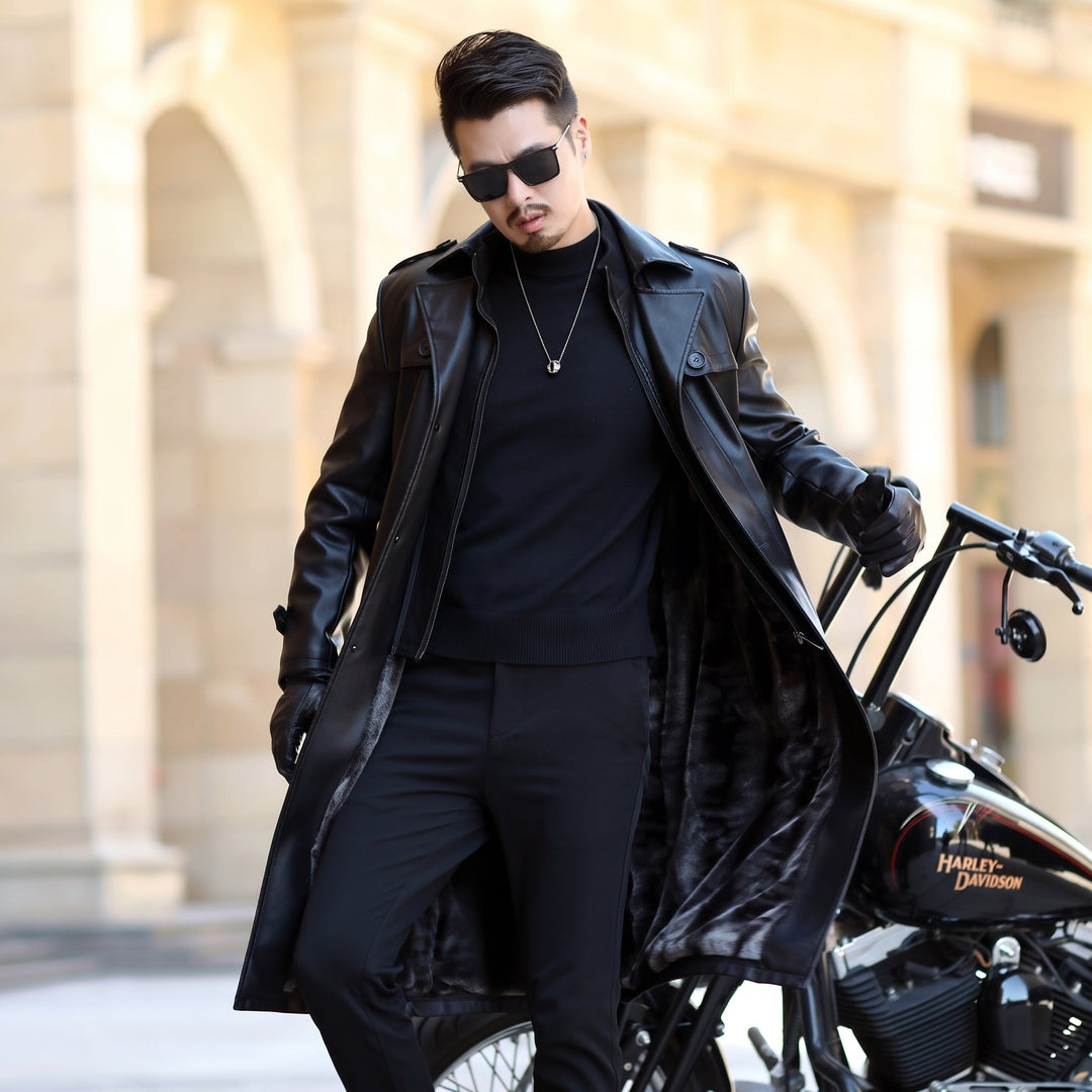 Trench long hiver homme, cintré droit classe slim fit masculin