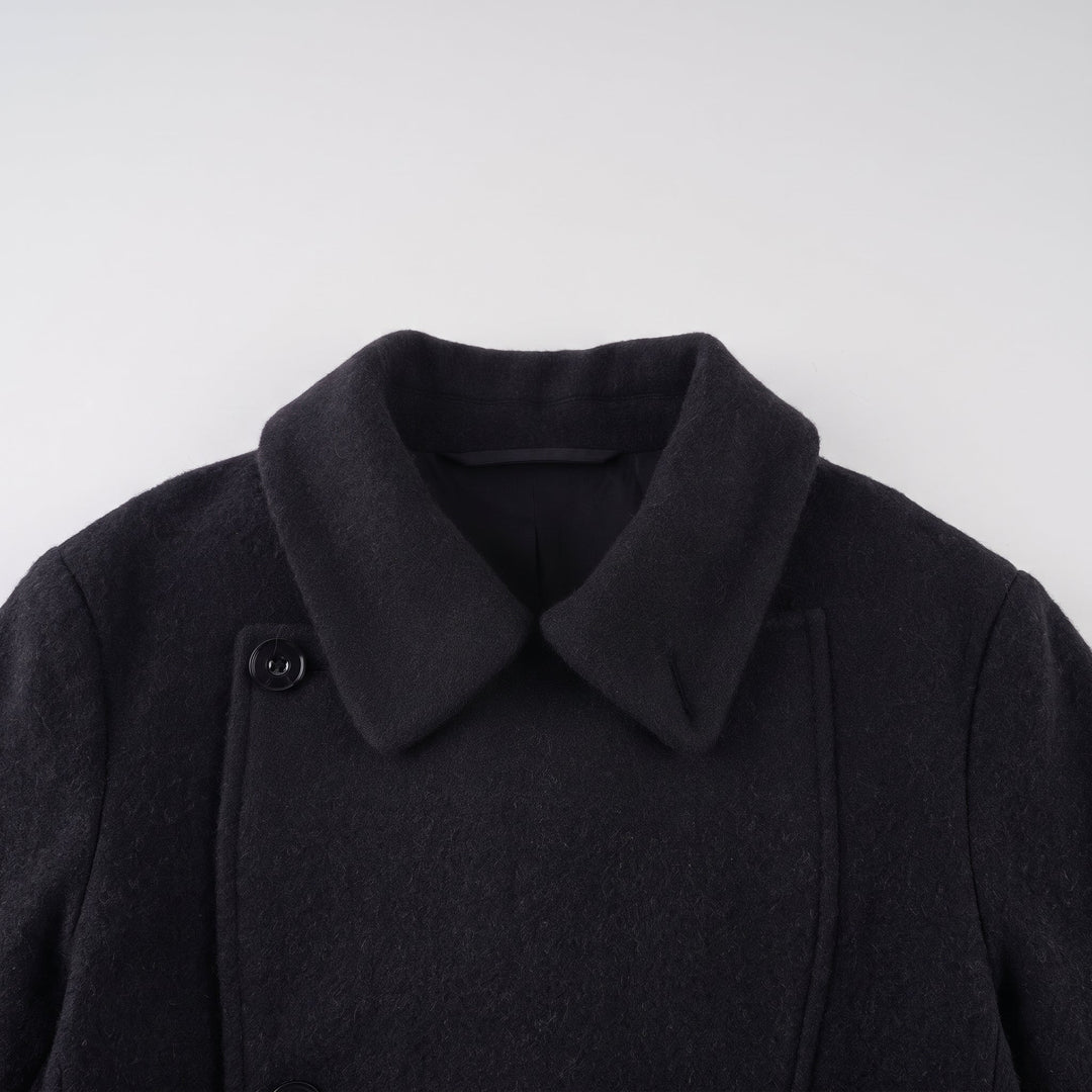 Caban noir court hiver femme, oversize ceinturé manches larges