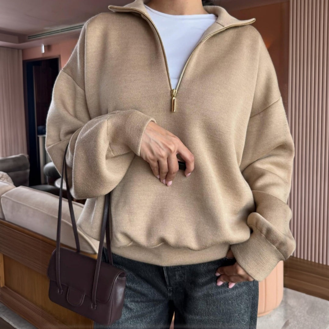 Pull camionneur femme, maille ample à col montant zippé