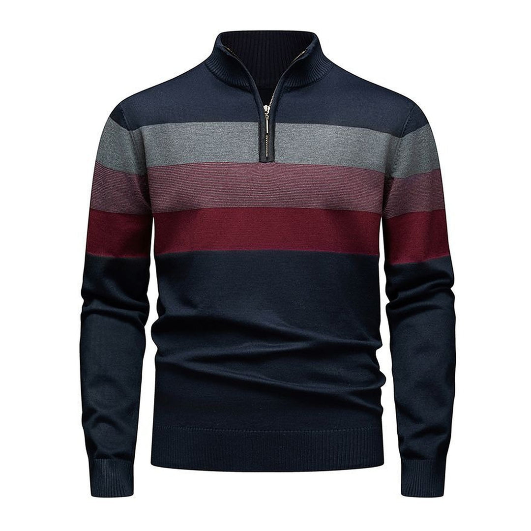 Pull camionneur homme, maille côtelée rayée à col montant