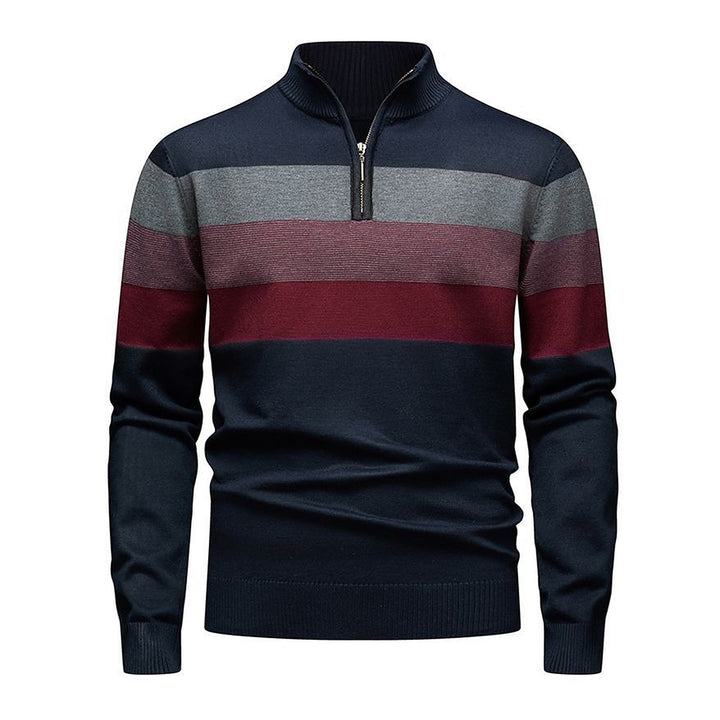 Pull camionneur homme, maille côtelée rayée à col montant
