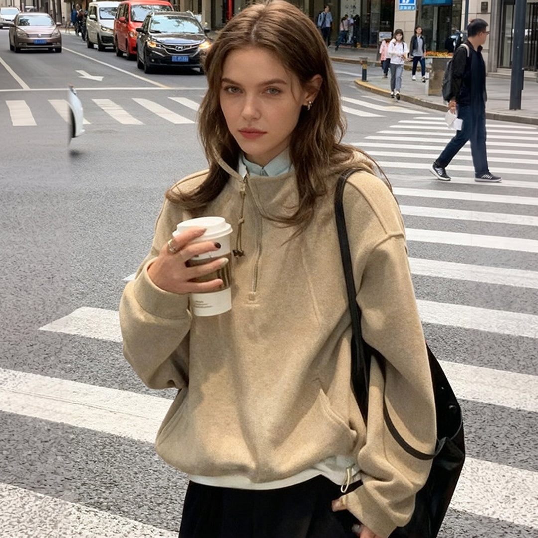 Pull camionneur femme, col montant et bas coulissant
