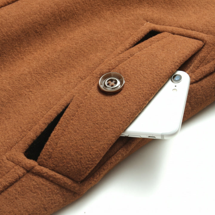 Caban mi long hiver homme, col montant matelassé droit