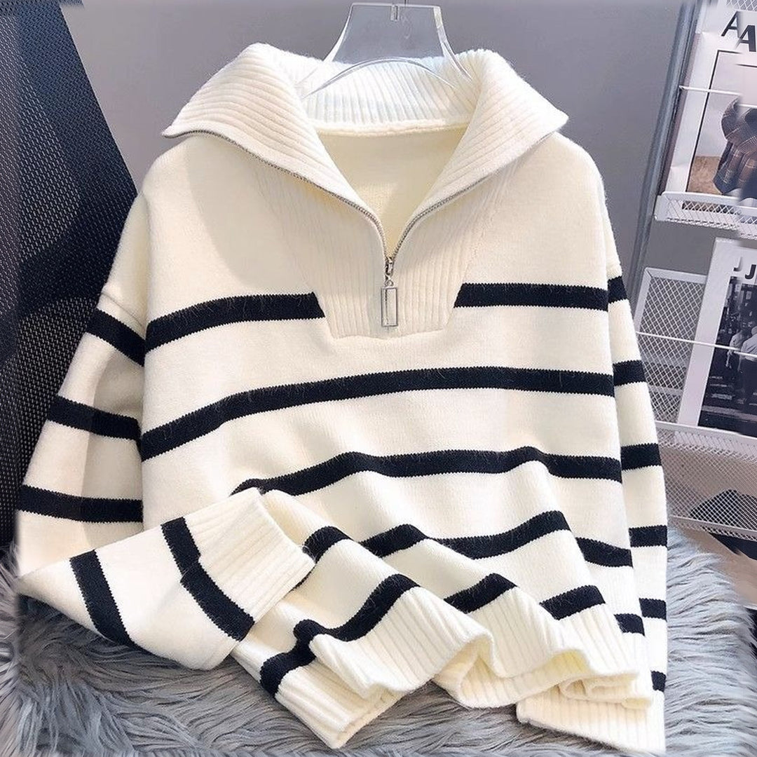 Pull camionneur femme, court rayé en maille