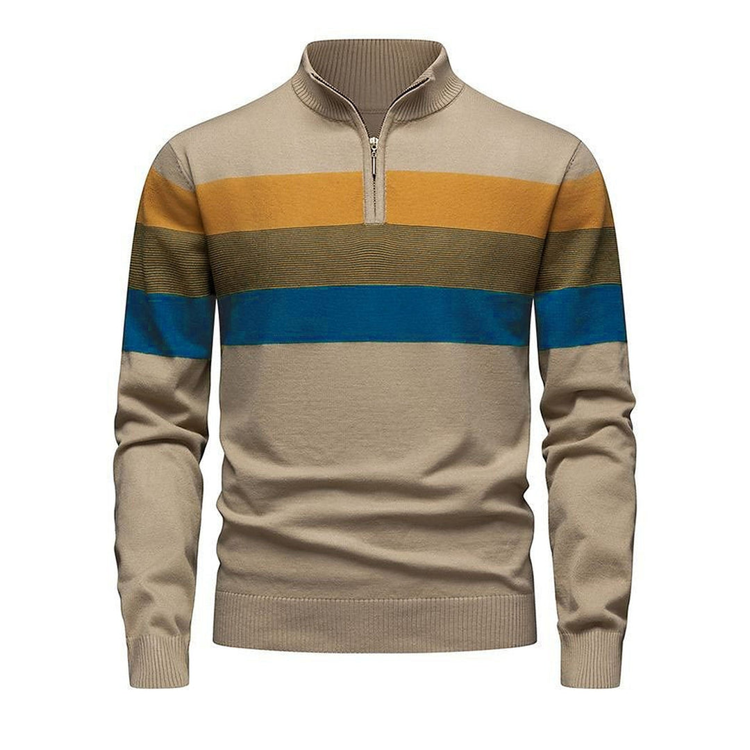 Pull camionneur homme, maille côtelée rayée à col montant