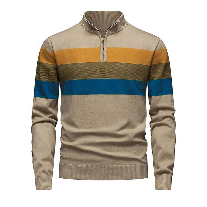 Pull camionneur homme, maille côtelée rayée à col montant