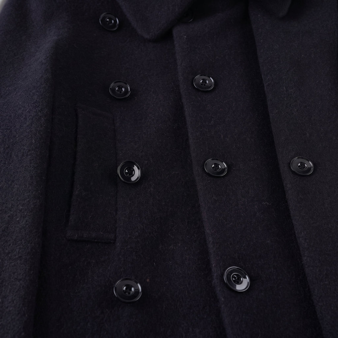 Caban noir court hiver femme, oversize ceinturé manches larges