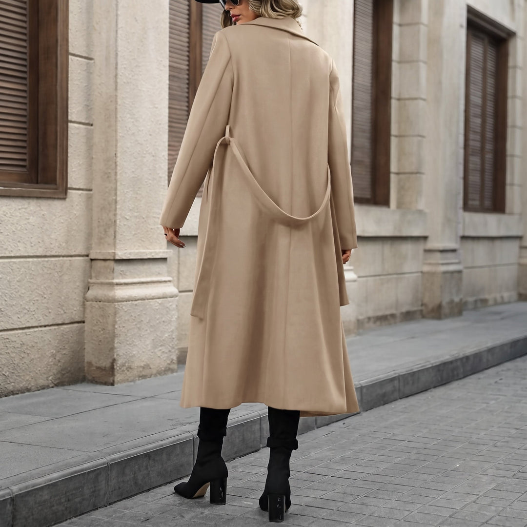 Trench long hiver femme, ceinturé col tailleur poches latérales