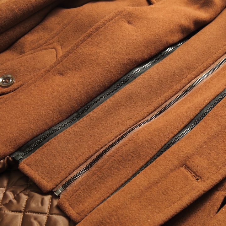 Caban mi long hiver homme, col montant matelassé droit