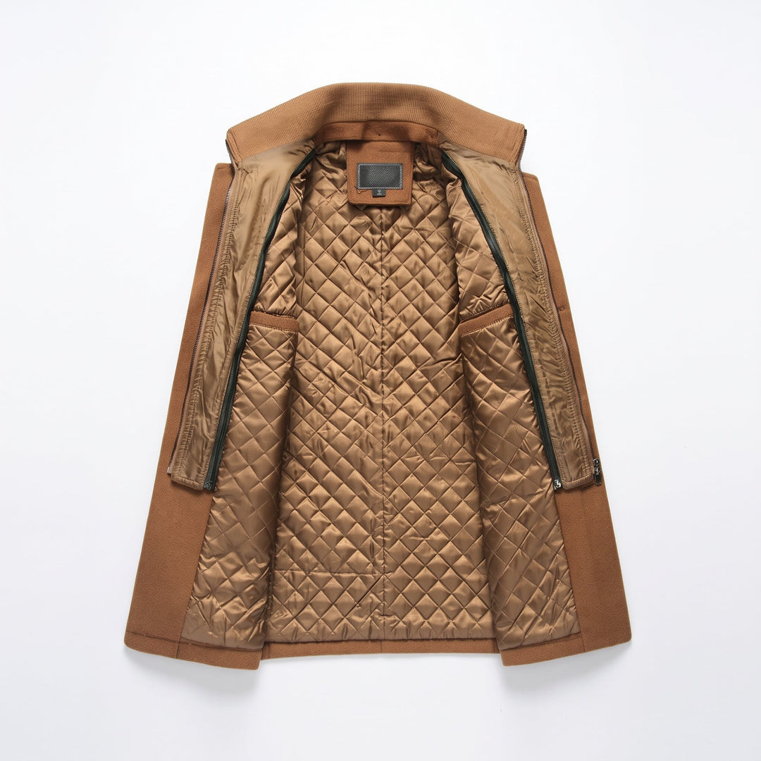 Caban mi long hiver homme, col montant matelassé droit