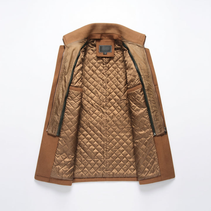 Caban mi long hiver homme, col montant matelassé droit