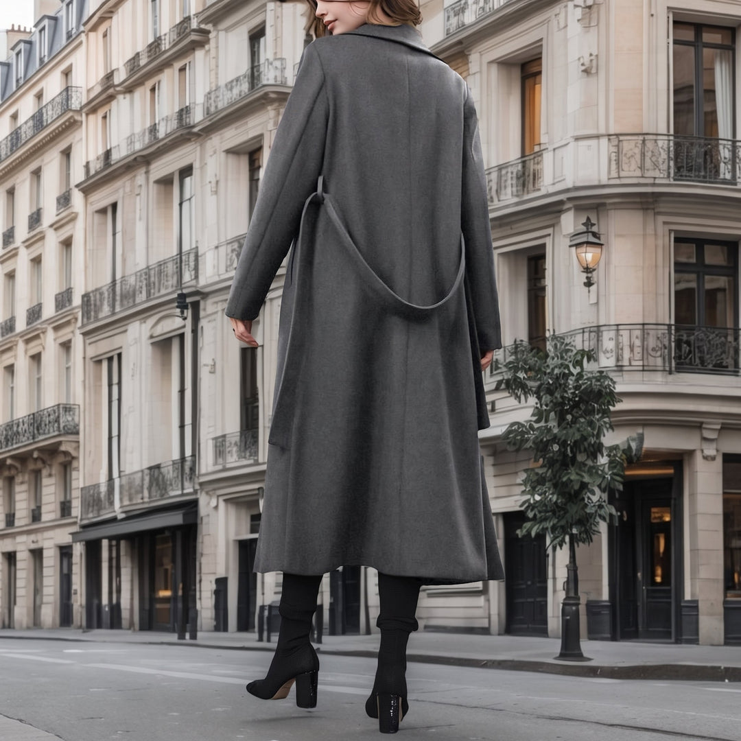 Trench long hiver femme, ceinturé col tailleur poches latérales