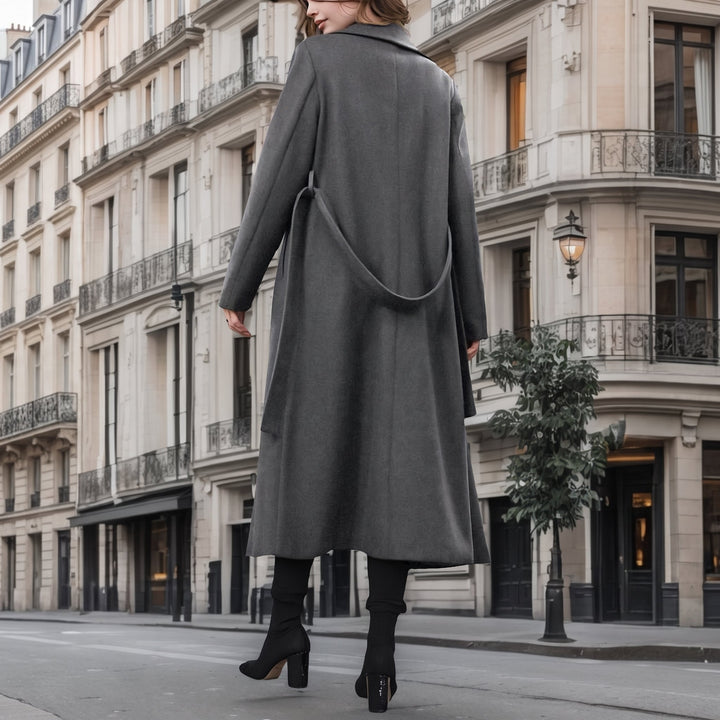 Trench long hiver femme, ceinturé col tailleur poches latérales
