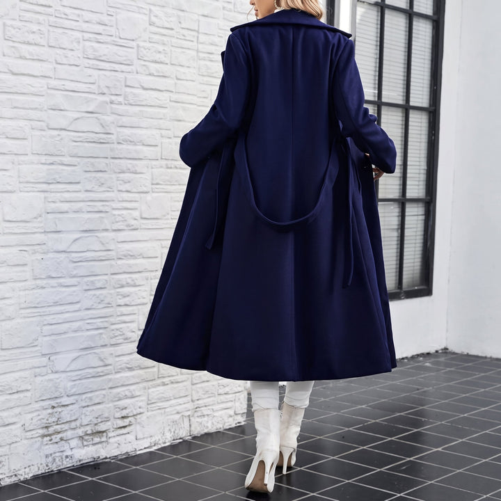 Trench long hiver femme, ceinturé col tailleur poches latérales