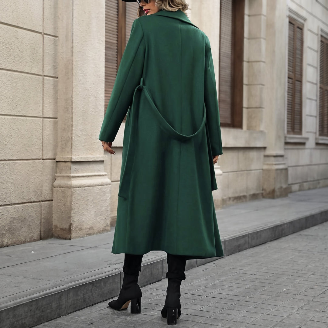 Trench long hiver femme, ceinturé col tailleur poches latérales