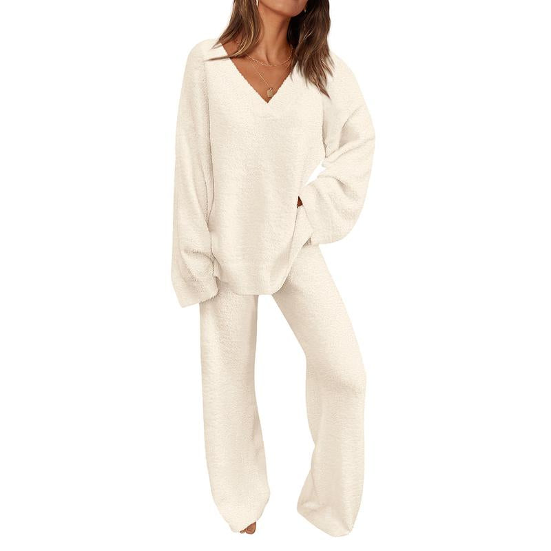 JACE | Women's 2-Piece Lounge Set with V-Neck Top & Wide Leg Pants